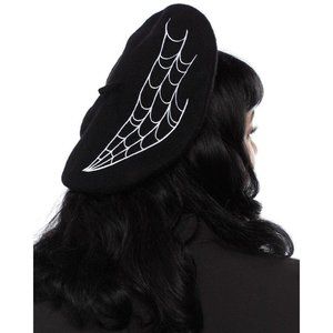 Sourpuss Beret with Spider Web Design